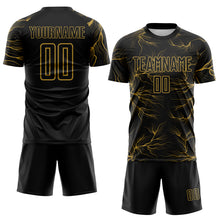 Load image into Gallery viewer, Custom Black Old Gold Lightning Electric Veins Sublimation Soccer Uniform Jersey
