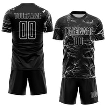 Load image into Gallery viewer, Custom Black White Lightning Electric Veins Sublimation Soccer Uniform Jersey
