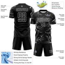 Load image into Gallery viewer, Custom Black White Lightning Electric Veins Sublimation Soccer Uniform Jersey
