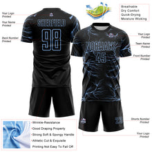 Load image into Gallery viewer, Custom Black Light Blue Lightning Electric Veins Sublimation Soccer Uniform Jersey
