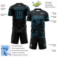 Charger l'image dans la galerie, Custom Black Sky Blue Lightning Electric Veins Sublimation Soccer Uniform Jersey
