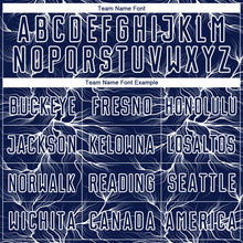 Load image into Gallery viewer, Custom Navy White Lightning Electric Veins Sublimation Soccer Uniform Jersey
