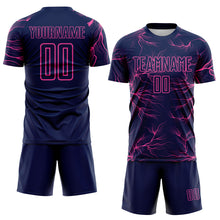Load image into Gallery viewer, Custom Navy Pink Lightning Electric Veins Sublimation Soccer Uniform Jersey
