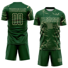 Load image into Gallery viewer, Custom Green Cream Lightning Electric Veins Sublimation Soccer Uniform Jersey
