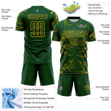 Load image into Gallery viewer, Custom Green Gold Lightning Electric Veins Sublimation Soccer Uniform Jersey
