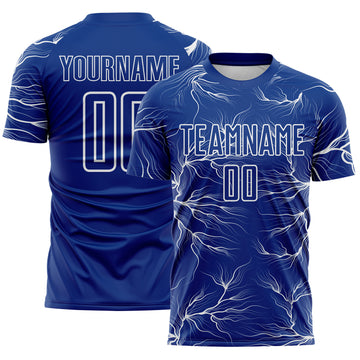 Custom Royal White Lightning Electric Veins Sublimation Soccer Uniform Jersey