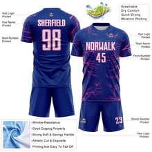 Load image into Gallery viewer, Custom Royal White-Pink Lightning Electric Veins Sublimation Soccer Uniform Jersey
