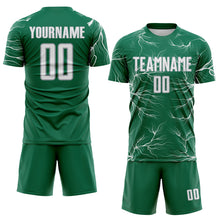 Загрузить изображение в средство просмотра галереи, Custom Kelly Green White-Gray Lightning Electric Veins Sublimation Soccer Uniform Jersey
