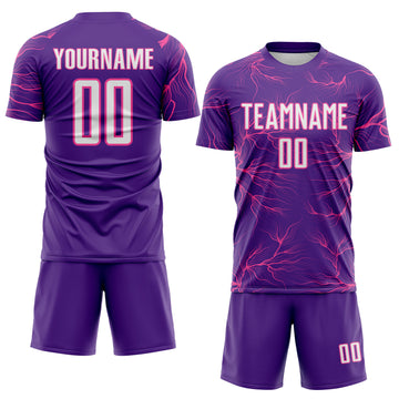 Custom Purple White-Pink Lightning Electric Veins Sublimation Soccer Uniform Jersey