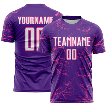 Custom Purple White-Pink Lightning Electric Veins Sublimation Soccer Uniform Jersey