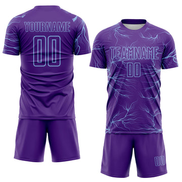 Custom Purple Light Blue Lightning Electric Veins Sublimation Soccer Uniform Jersey