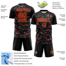 Charger l'image dans la galerie, Custom Black Red Old Gold-Steel Gray Cyber Mecha E-sport Geometric Shards Spike Sublimation Soccer Uniform Jersey
