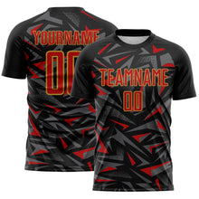 Charger l'image dans la galerie, Custom Black Red Old Gold-Steel Gray Cyber Mecha E-sport Geometric Shards Spike Sublimation Soccer Uniform Jersey
