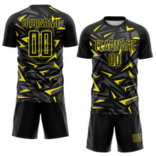 Charger l'image dans la galerie, Custom Black Light Yellow-Steel Gray Cyber Mecha E-sport Geometric Shards Spike Sublimation Soccer Uniform Jersey
