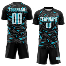 Charger l'image dans la galerie, Custom Black White Lakes Blue-Steel Gray Cyber Mecha E-sport Geometric Shards Spike Sublimation Soccer Uniform Jersey
