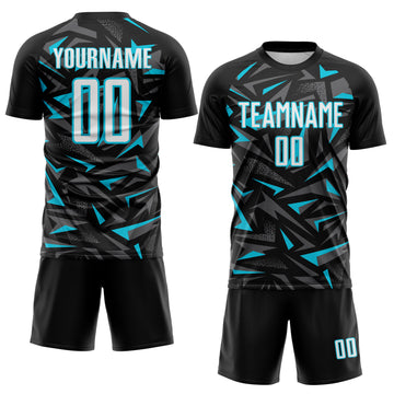 Custom Black White Lakes Blue-Steel Gray Cyber Mecha E-sport Geometric Shards Spike Sublimation Soccer Uniform Jersey