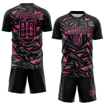 Custom Black Pink-Steel Gray Cyber Mecha E-sport Geometric Shards Spike Sublimation Soccer Uniform Jersey