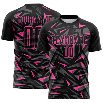 Custom Black Pink-Steel Gray Cyber Mecha E-sport Geometric Shards Spike Sublimation Soccer Uniform Jersey