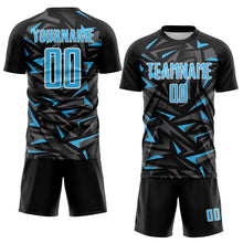 Charger l'image dans la galerie, Custom Black Sky Blue Steel Gray-White Cyber Mecha E-sport Geometric Shards Spike Sublimation Soccer Uniform Jersey
