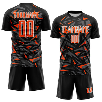 Custom Black Orange Steel Gray-White Cyber Mecha E-sport Geometric Shards Spike Sublimation Soccer Uniform Jersey