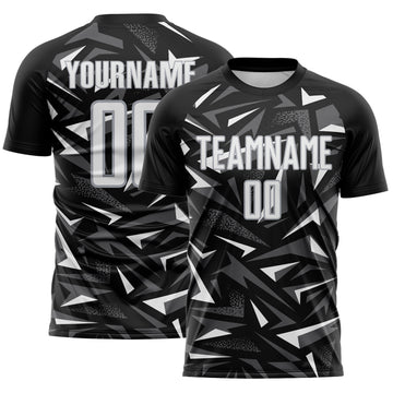 Custom Black White Steel Gray-Gray Cyber Mecha E-sport Geometric Shards Spike Sublimation Soccer Uniform Jersey