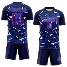 Charger l'image dans la galerie, Custom Navy Thunder Blue Pink-White Cyber Mecha E-sport Geometric Shards Spike Sublimation Soccer Uniform Jersey
