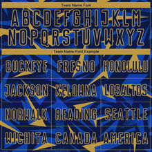 Charger l'image dans la galerie, Custom Navy Old Gold-Thunder Blue Cyber Mecha E-sport Geometric Shards Spike Sublimation Soccer Uniform Jersey
