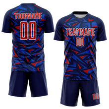 Load image into Gallery viewer, Custom Navy Red Thunder Blue-White Cyber Mecha E-sport Geometric Shards Spike Sublimation Soccer Uniform Jersey
