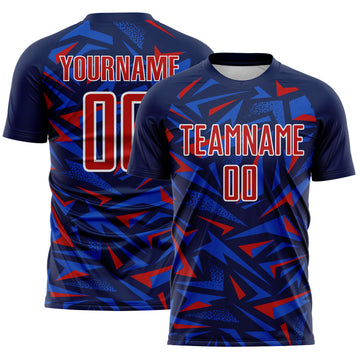 Custom Navy Red Thunder Blue-White Cyber Mecha E-sport Geometric Shards Spike Sublimation Soccer Uniform Jersey