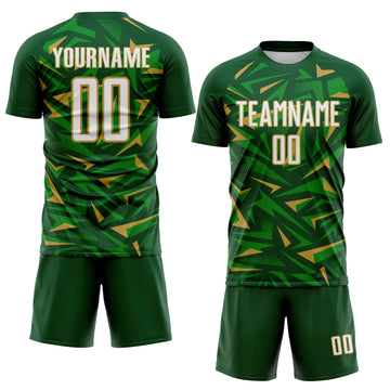 Custom Green White Old Gold-Grass Green Cyber Mecha E-sport Geometric Shards Spike Sublimation Soccer Uniform Jersey