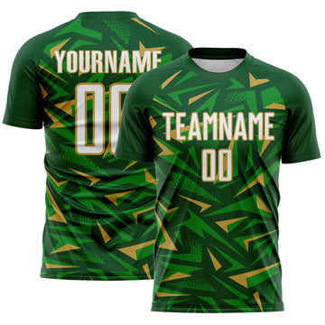 Custom Green White Old Gold-Grass Green Cyber Mecha E-sport Geometric Shards Spike Sublimation Soccer Uniform Jersey