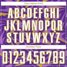 Загрузить изображение в средство просмотра галереи, Custom Purple White Old Gold-Medium Purple Cyber Mecha E-sport Geometric Shards Spike Sublimation Soccer Uniform Jersey
