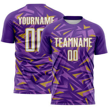 Custom Purple White Old Gold-Medium Purple Cyber Mecha E-sport Geometric Shards Spike Sublimation Soccer Uniform Jersey