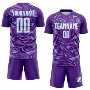 Custom Purple White Light Blue-Medium Purple Cyber Mecha E-sport Geometric Shards Spike Sublimation Soccer Uniform Jersey