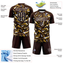 Load image into Gallery viewer, Custom Brown Old Gold-White Cyber Mecha E-sport Geometric Shards Spike Sublimation Soccer Uniform Jersey
