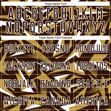 Load image into Gallery viewer, Custom Brown Old Gold-White Cyber Mecha E-sport Geometric Shards Spike Sublimation Soccer Uniform Jersey
