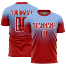 Charger l'image dans la galerie, Custom Light Blue Red-White Fade Fashion Sublimation Soccer Uniform Jersey
