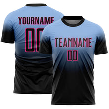 Загрузить изображение в средство просмотра галереи, Custom Light Blue Black-Pink Fade Fashion Sublimation Soccer Uniform Jersey
