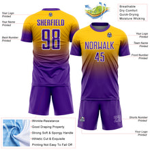 Загрузить изображение в средство просмотра галереи, Custom Yellow Purple-White Fade Fashion Sublimation Soccer Uniform Jersey
