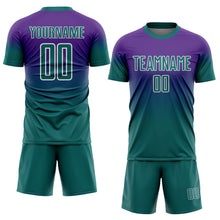 Charger l'image dans la galerie, Custom Purple Teal-White Fade Fashion Sublimation Soccer Uniform Jersey
