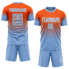 Charger l'image dans la galerie, Custom Orange Light Blue-White Fade Fashion Sublimation Soccer Uniform Jersey

