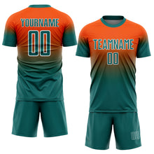 Load image into Gallery viewer, Custom Orange Teal-White Fade Fashion Sublimation Soccer Uniform Jersey
