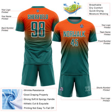 Load image into Gallery viewer, Custom Orange Teal-White Fade Fashion Sublimation Soccer Uniform Jersey
