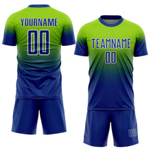 Charger l'image dans la galerie, Custom Neon Green Royal-White Fade Fashion Sublimation Soccer Uniform Jersey

