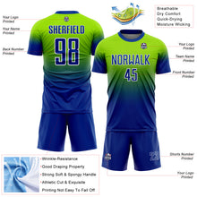 Charger l'image dans la galerie, Custom Neon Green Royal-White Fade Fashion Sublimation Soccer Uniform Jersey
