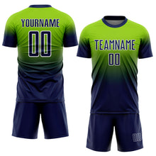 Charger l'image dans la galerie, Custom Neon Green Navy-White Fade Fashion Sublimation Soccer Uniform Jersey
