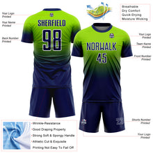 Charger l'image dans la galerie, Custom Neon Green Navy-White Fade Fashion Sublimation Soccer Uniform Jersey
