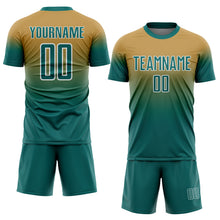 Charger l'image dans la galerie, Custom Old Gold Teal-White Fade Fashion Sublimation Soccer Uniform Jersey
