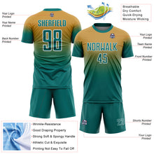 Charger l'image dans la galerie, Custom Old Gold Teal-White Fade Fashion Sublimation Soccer Uniform Jersey
