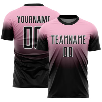 Custom Light Pink Black-White Fade Fashion Sublimation Soccer Uniform Jersey